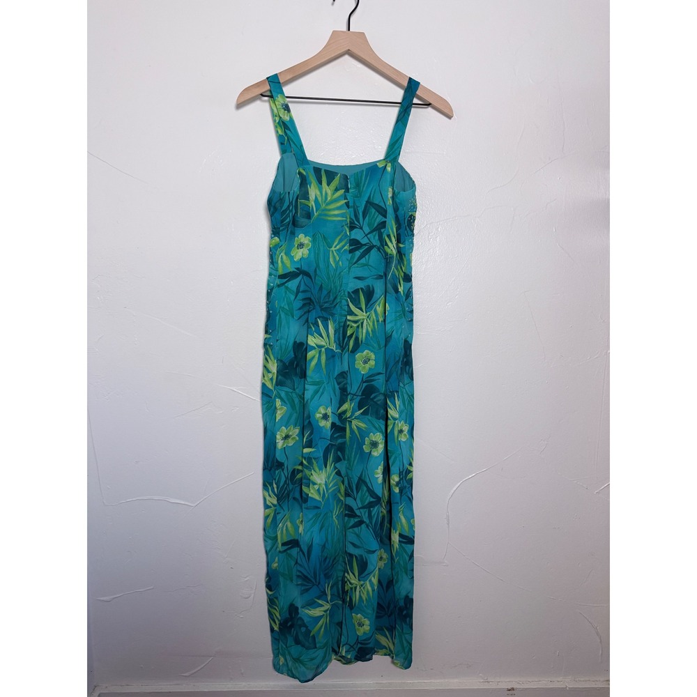 Vintage 90s Y2K Robbie Bee Tropical‎ Rayon Maxi Dress Teal Green Glitter Size 6